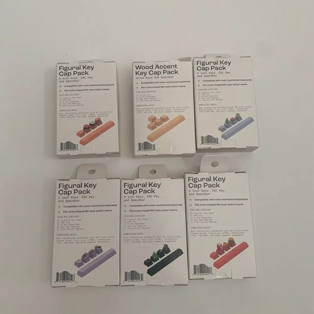 North Lot Of 6 Mechanical Keyboard Assoreted Caps Sets Figural key + wood Accent